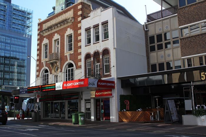 Two old buildings on George Street in Brisbane.